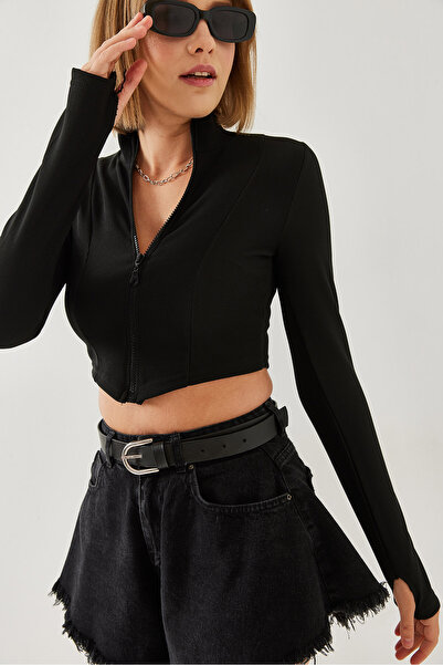 Bianco Lucci Dámská žebrovaná halenka s polovičním rolákem na zip 60351194