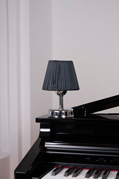 Maison Avf Deri Siyah Kablosuz Masa Lambası Gümüş Ayaklı Abajur Aydınlatma