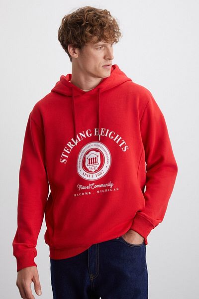 GRIMELANGE Tammy Men's - Soft Fleece Red Sweatshirt, Hooded, Printed, 3 Thread
