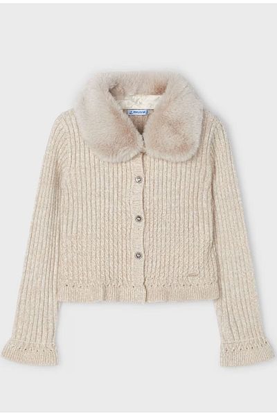 MAYORAL Girl's Fur Collar Knitwear Cardigan