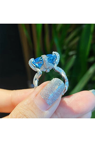 Genel Markalar 925 Ayar Gümüş Mavi Prenses Kesim Taşlı Yüzük
