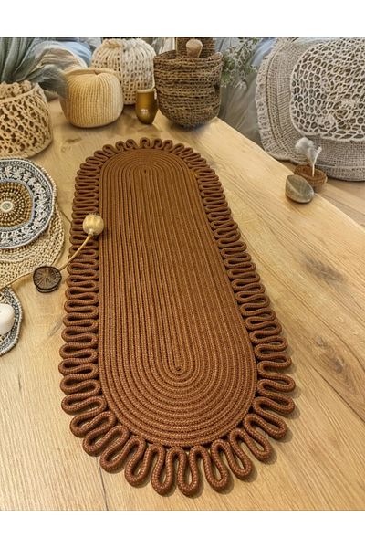 CARPELLA HOME Natural Jute Patterned Wicker Runner - American Serving, Table, Coffee Table Cover, Souvenirs 30X70