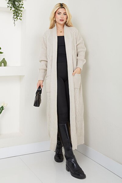 SENSTIL Πλεκτή ζακέτα σε χρώμα πέτρας με τσέπες στο γιακά - SS2534