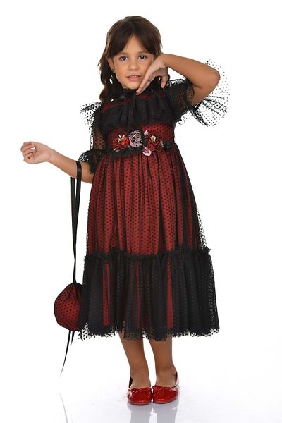 Mnk Baby&Kids Vintage Red Lace Bag Dress - Mnka248