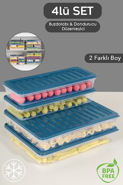 Meleni Home 4 Piece Microwave Organizer Set - 2X2400Ml 2X1170Ml Blue Storage Container