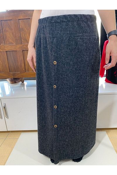 MUTLUDÜNYAM Long Plus Size Skirt with Front Button Detail Pockets