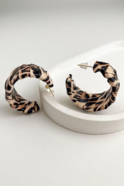 Modex Silver Leopard Leather Look Hoop Earrings (3cm)