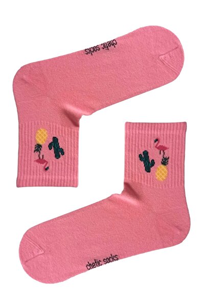 chetic Flamingo Ananas Kaktüs Desenli Pamuklu Kolej Tenis Çorap
