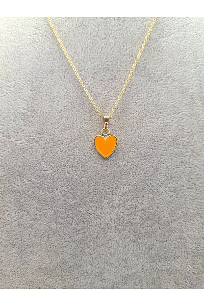 Han Ticarethane Gold Color Orange Heart Necklace