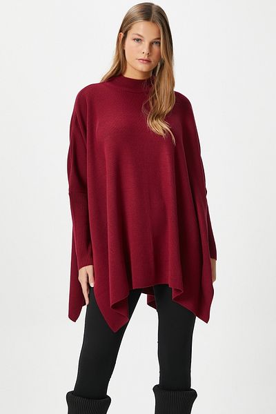 Ritnice Pulover de damă Zenta oversize cu fantă laterală roșu Claret