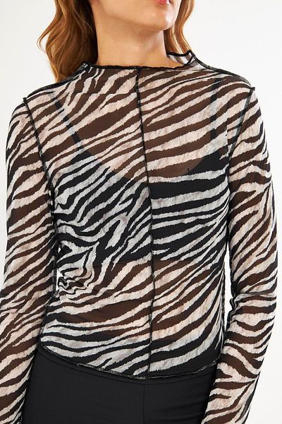 Chandraswear Ecru Patterned Women's Tulle Blouse - Nules
