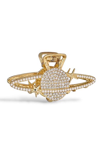 Çlk Accessories مشبك مزلاج زحل من حجر الراين الفاخر