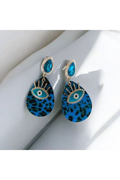LeylanTakı Women's Blue Stone Leyan Jewelry Evil Eye Earrings