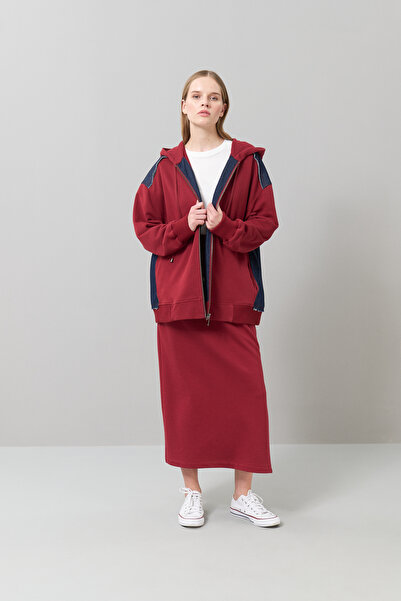 Roman Fermuarlı Denim Sweatshirt Bordo K2523813_008