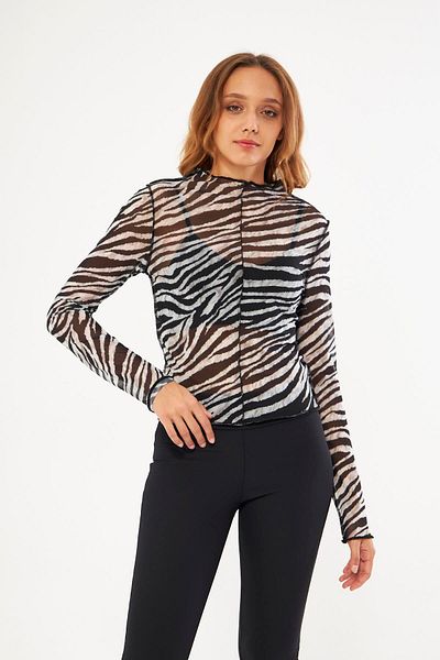 Chandraswear Ecru Patterned Women's Tulle Blouse - Nules