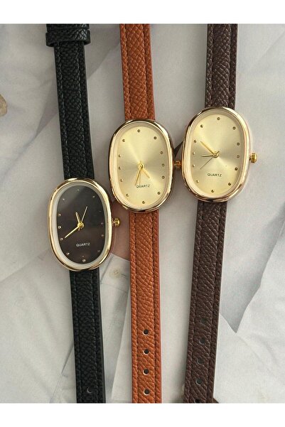 İnogge İnogge Siyah Oval Deri Kordonlu Kadın Kol Saati