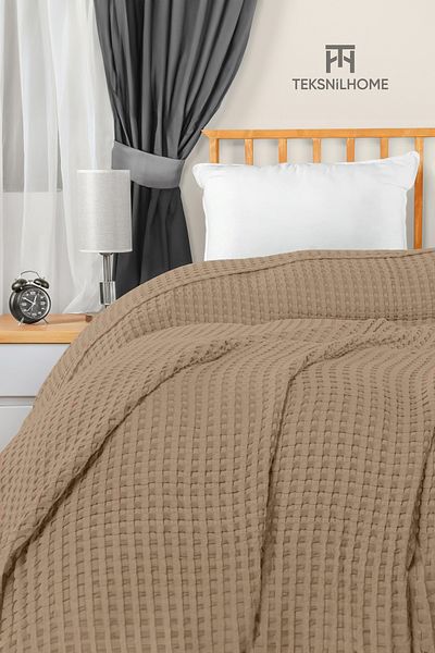 TeksNil Home Brown Waffle Patterned Double Pique - 100% Cotton, 200X230, Multi-Purpose Cover
