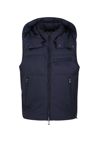 Emporio Armani Men's Navy Blue Hooded Coat - Regular Fit, Sleeveless, 6D1B66 1Nnxz-0920