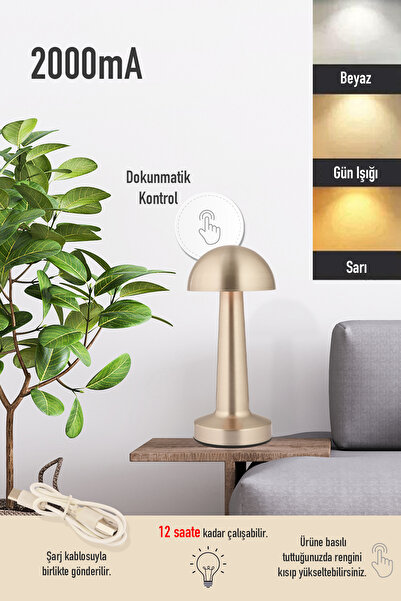 Apliqa Orvin Nikel Şarjlı Dokunmatik Dim Edilebilir 3 Renkli Masa Lambası 2000ma Pil Gücü Ile 7 Saat