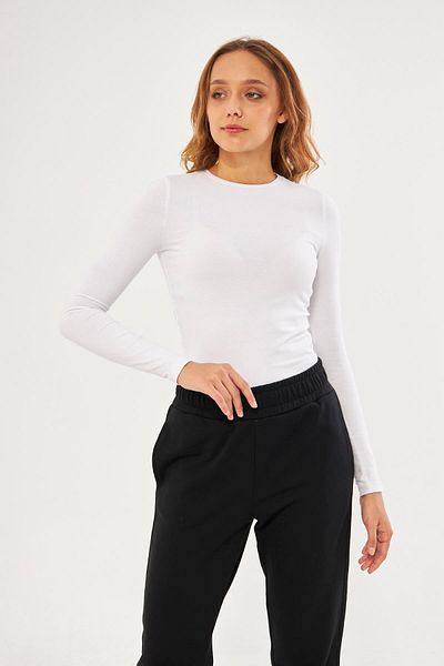 Chandraswear White Women's Basic Round Neck Long Sleeve Blouse - Floris