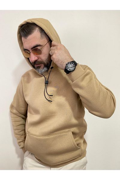 BENESSE Τρεις κλωστές χοντρό χειμωνιάτικο άτυπο απλό φούτερ με κουκούλα