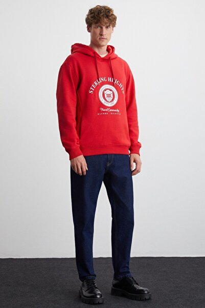 GRIMELANGE Tammy Men's - Soft Fleece Red Sweatshirt, Hooded, Printed, 3 Thread