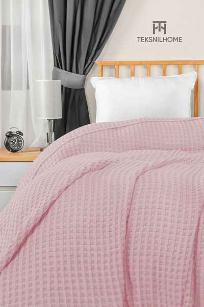 TeksNil Home Pink Waffle Patterned Double Pique - 100% Cotton, 200X230, Multi-Purpose Cover