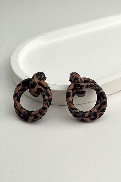 Modex Leopard Print Interlining Hoop Earrings (2cm)