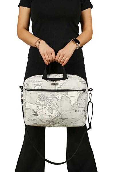 BUSRAKAZANCDESİGN Map Patterned Document Computer Notebook Laptop Bag