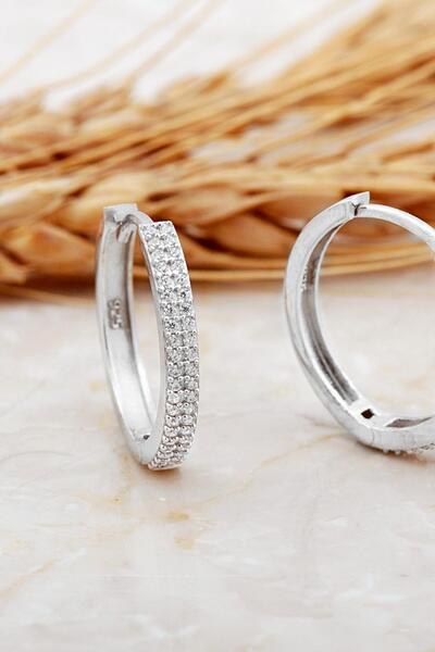 Sümer Telkari 20 Mm Rodyumlu Taşlı Büyük Boy Gümüş Halka Küpe 7118