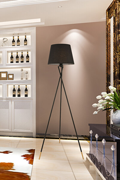 Apliqa Papel Siyah Tripot Ayaklı Dekoratif Salon Lambader