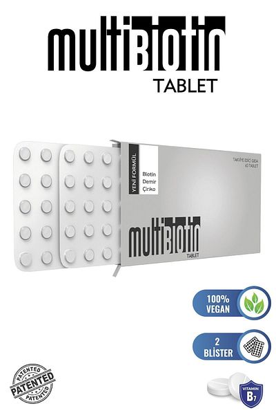 Multibiotin Biotin 5000 Mcg Enriched Hair and Nail Vitamin - Iron and Zinc Additive 60 Tablets