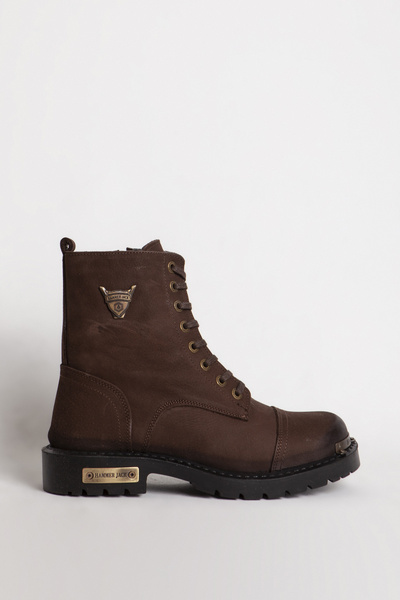 Hammer Jack Brown Men's Nubuck Leather Boots - Thick Serrated, Washed, Hj 102...