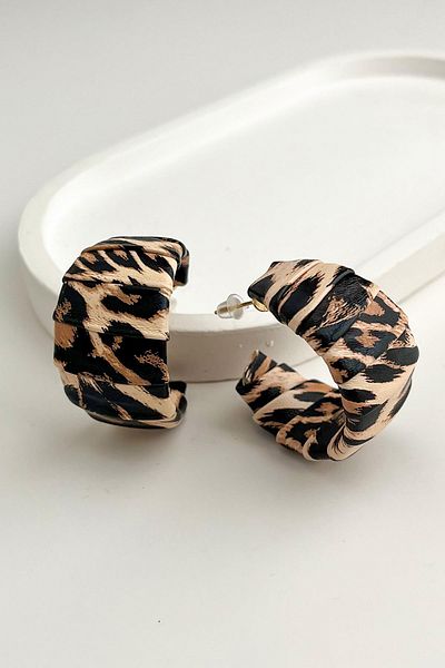 Modex Silver Leopard Leather Look Hoop Earrings (3cm)