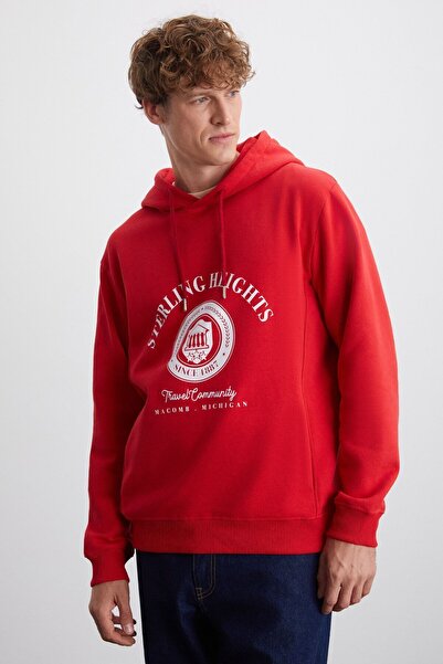 GRIMELANGE Tammy Men's - Soft Fleece Red Sweatshirt, Hooded, Printed, 3 Thread