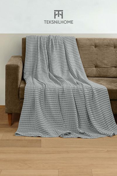 TeksNil Home Anthracite Waffle Patterned Double Pique - 100% Cotton, 200X230, Multi-Purpose Bedspread