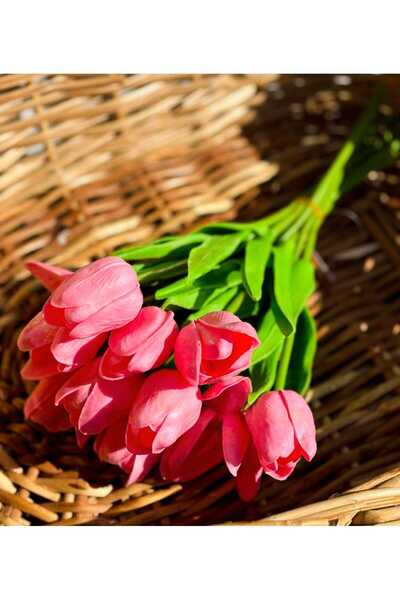 OSO HOME OSOHOME Yapay LÜKS 5 ADET Islak Lale Buketi Gerçek Doku Fuşya Pembe ...