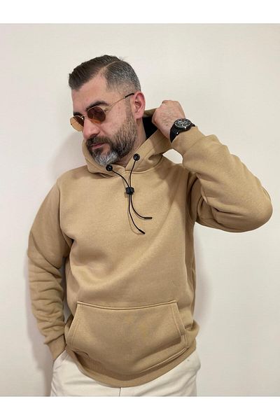 BENESSE Τρεις κλωστές χοντρό χειμωνιάτικο άτυπο απλό φούτερ με κουκούλα