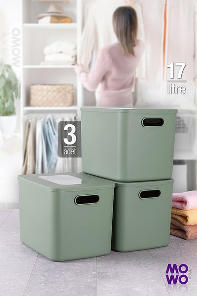 Mowo Home Mowo Box 3-Piece Green 17 Lt Storage Box - Organizer with Lid