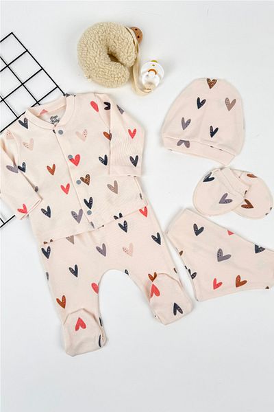 volardia Heart Patterned Newborn Cotton Hospital Discharge Set of 5