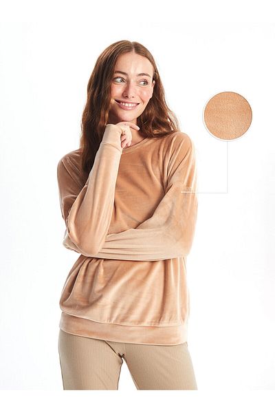 LC Waikiki Lw - Crew Neck Solid Long Sleeve Women's Pajamas Top
