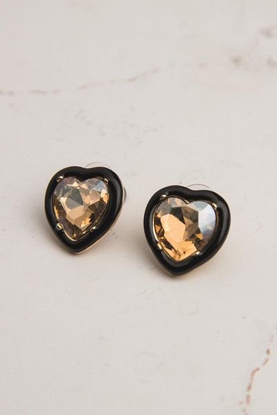 Modex Honey Color Stoned Enamel Heart Earrings (2cm)