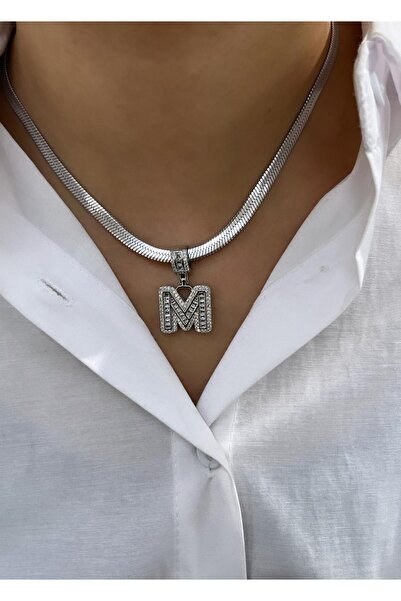 YASİN TOPÇU قلادة فضية بحرف M مقاس 45 سم
