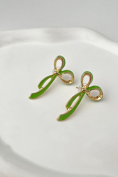 Modex Enamel Metal Bow Earrings (Size:2Cm*4 cm)