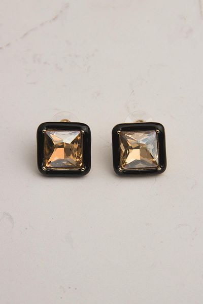 Modex Honey Colored Stoned Enamel Square Earrings (2cm)