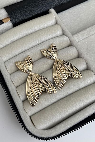 Modex Serrated Dangle Oval Earrings (Size:4 cm)