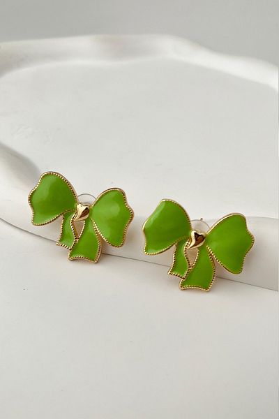 Modex Enamel Metal Bow Earrings (Size:3 cm)