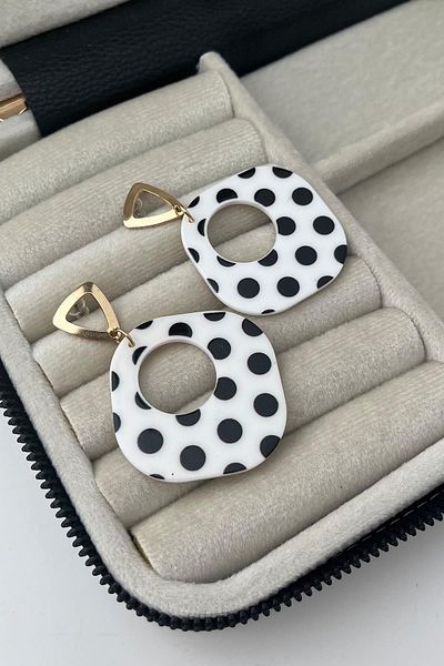 Modex Black Polka Dot Dangle Earrings on White (6cm)