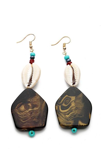 Modex Black Seashell Earrings with Natural Stones