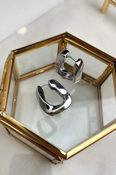 Modex Pleated Rectangular Plate Hoop Earrings(Indoor 2 cm)